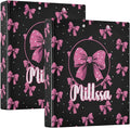 Bows 3 Ring Binder with Clipboard Round Ring Binders Pink Polka Dot Personalized Binder 3 Interior Clear Pockets for Office Supplies 2 Pack