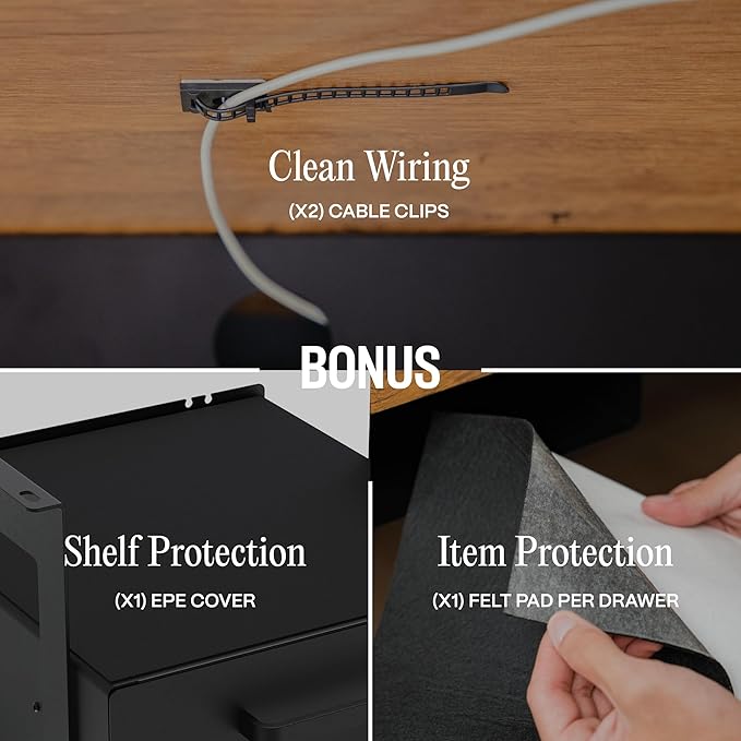 Under Desk Drawer Slide-Out – Lockable Metal Storage Drawer with Cable Management for Office & Home (Single, Bracketed)