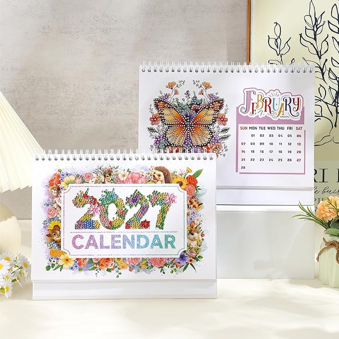 icceemee 2027 Calendar Desk Calendar DIY Diamond Painting Art with Animals theme Calendar, Monthly Flip Planner with To-Do List, Handmade Craft for Office & Home Decor Gift