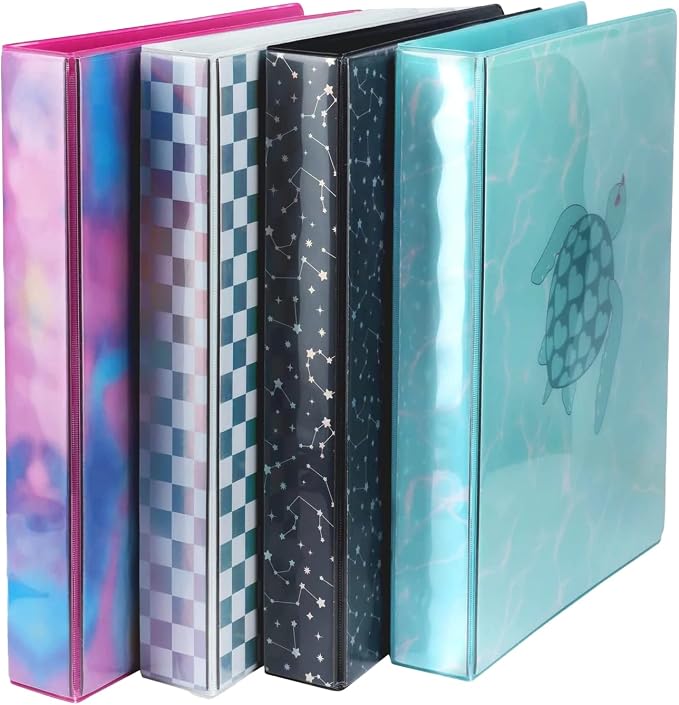 Yoobi 1 Inch 3-Ring Binders, 2 Pockets, PVC-Free, 220 Sheets, 4-Pack | 3-Ring, Round D Rings, 2 Interior Pockets, PVC-Free Material, Durable Plastic Cover, 120–500 Sheets, 4-Pack