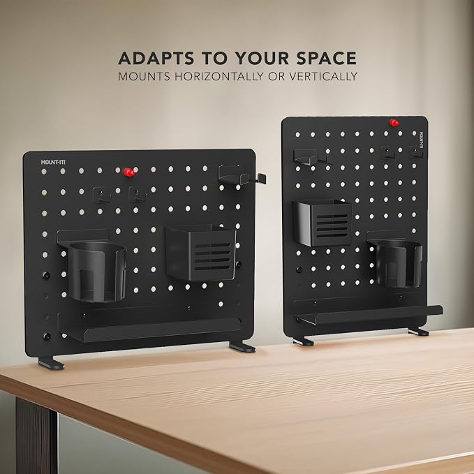 Mount-It! Clamp-On Magnetic Pegboard Organizer, 16.5x15.9 | No-drill desktop storage with 7 accessories, vertical or horizontal mount for home office, gaming & crafting, black.