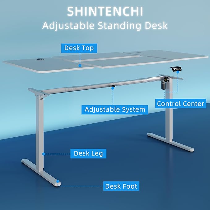 Shintenchi Standing Desk, 71x31 Inch Height Adjustable Electric Sit Stand up Desk, Ergonomic Rising Computer Table, Modern Lift Gaming Desk Workstation for Home Office, White