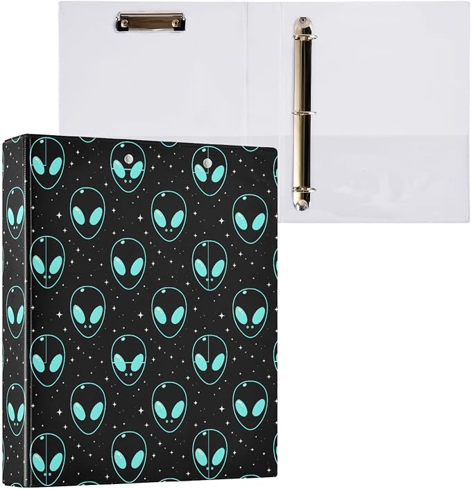 Blue UFO Alien 3 Ring Binder 1.5 Inch 1 Pack with 200 Sheet for Kids School Supplies Women Men Office