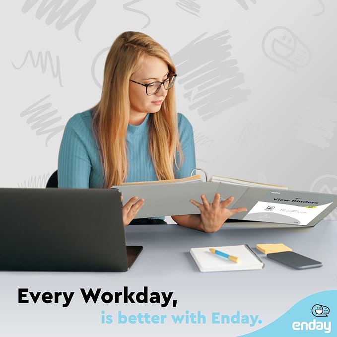Enday 2 inch 3 Ring Binder (12 Pack - Grey) Binder 2 inch with Clear View Cover and 2 Inside Pocket - for Letter Size 8.5 x 11'' Paper, Ideal for School Supplies, Office, and Home