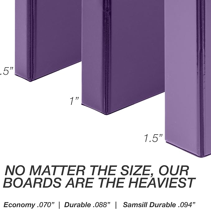 Samsill Durable 1 inch 3 Ring Binder, D Ring Binder, 100% Recycled Chipboard, Purple, 4 Pack