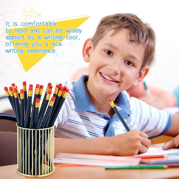 Outus 24 Pieces Round Pencils Cute HB Graphite Wood Pencils Bulk with Eraser for School Writing Drawing Sketching Wedding Office Supplies(Blue)