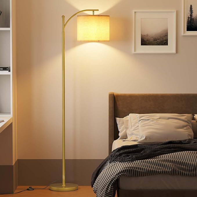SUNMORY Arc Floor Lamp, Modern Floor Lamp with 9W 3 Color Temperatures Bulb | Metal Standing Lamps with Adjustable Hanging Lampshade,Tall Floor Lamps for Living Room,Bedroom, Gold