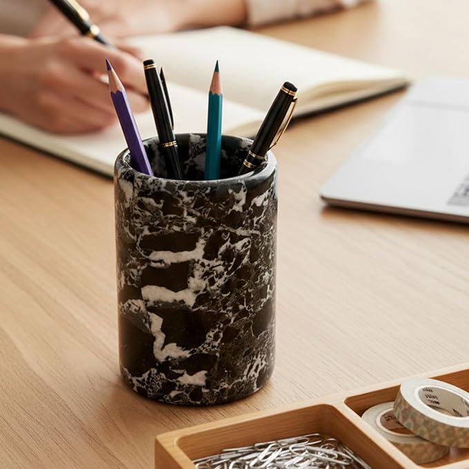 Radicaln Marble Pen Holder For Desk 4" Inches Black Handmade Pencil Holder & Pen Holder for Home & Office Desktop Organizer, Ideal Marble Toothbrush Holder