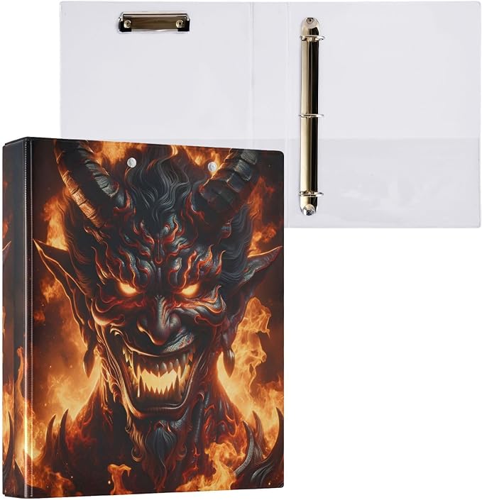 Custom 3 Ring Binder Demon Flames 1.5" Round Ring Binders Personalized Name View Binder with 200 Sheet for Women Men Office Kids School Supplies, 1 Pack