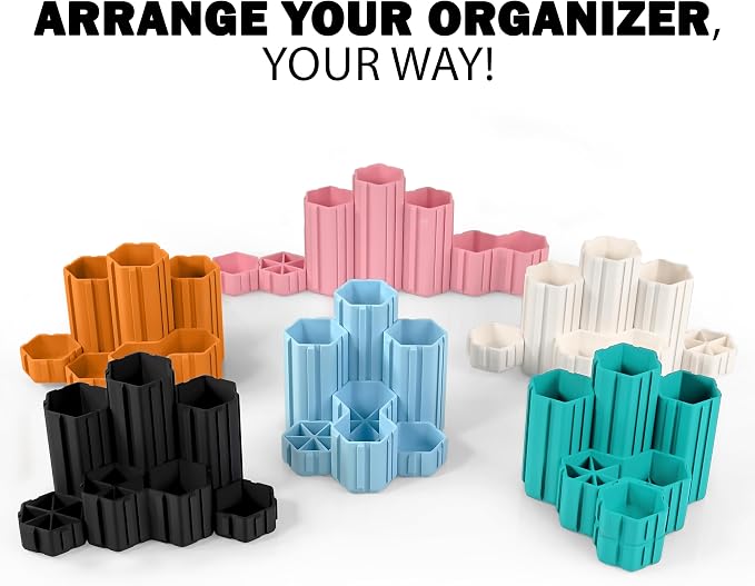 Glassboard Studio Hexaflex Organizer Set - Pen and Pencil Holder for Desk, Versatile Hexagon Design, Adjustable Dividers, 12 Color Options - Desk and Office Organization (Seaside Teal)