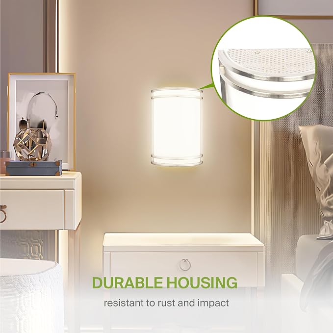 ASD Indoor LED Wall Sconce Lights - 8 Inch 15W Brushed Nickel Modern LED Wall Sconces Hardwired - ETL Dimmable 3000K 4000K 5000K Adjustable Sconce Light Fixture for Bedroom, Hallway, 4 Pack