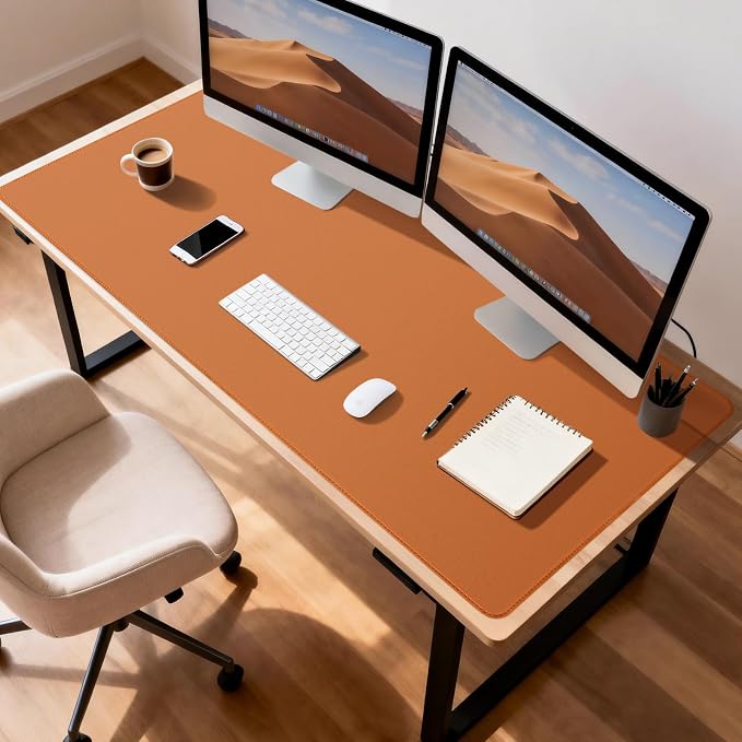 Leather Desk Pad Protector, Office Desk Mat, Large Mouse Pad, Non-Slip PU Leather Desk Blotter, Waterproof Computer Desk Writing Pad for Office and Home (Brown, 47.2" x 23.6")
