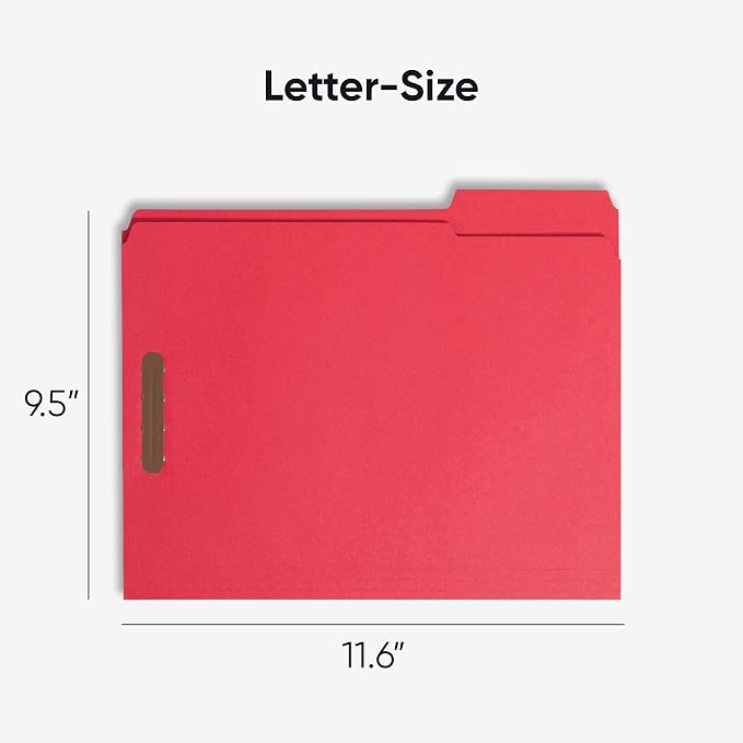 Smead Fastener File Folders, Reinforced 1/3-Cut Tabs, 2 Fasteners, Letter Size, Red, 50 per Box (12740)
