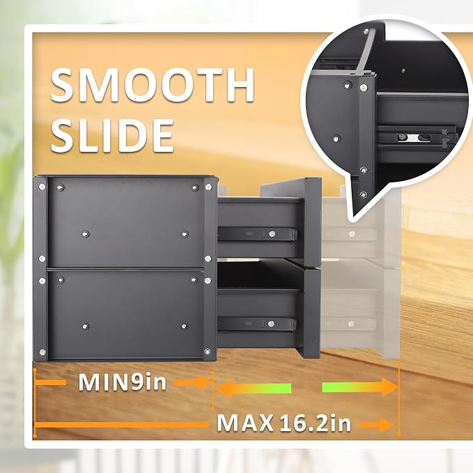 POPMOON 15 inch 2-tier Under Desk Drawer Slide Out Adjustable Organizer | Under Desk Drawer Slide Out Adjustable Height, Smooth Slide Rails, Carbon Steel Under Table Drawer, Tier Hold 22 Lbs