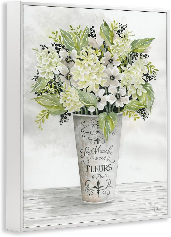 'French Floral Greenery Bouquet'| Framed Giclee Art | Stupell Industries | White, 16 x 20 Inches, Easy to Hang and Sturdy, Made in USA, by Cindy Jacobs