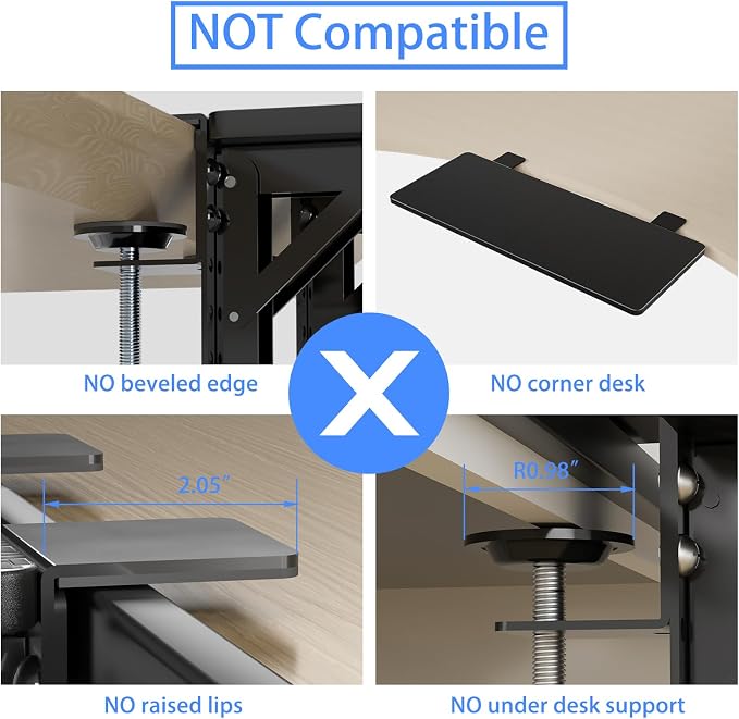 Suptek Clamp-on 9.5 x 23.6 inch Desk Extender, Wrist Support, Foldable Keyboard Tray Platform, Suitable for Office Desks, Black, DSF3LB