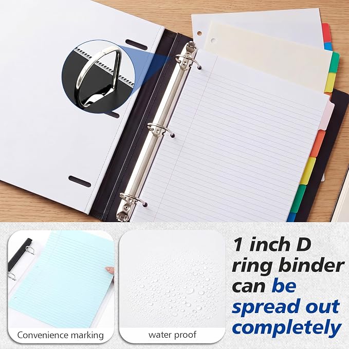 Henoyso 6 Pack 1 Inch D Ring Telescoping 3 Ring Binder Bulk, Binders with Clear Front Pocket and Telescoping Spine, 8.5" x 11" Paper Organizer, Home Office Organization Supplies(White)