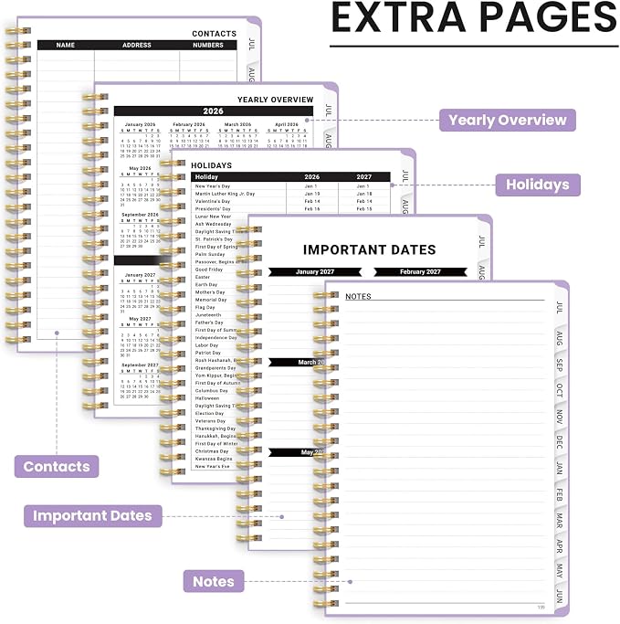Taja Planner 2026-2027, Jul 2026-Jun 2027 Monthly & Weekly Calendar Book | 8.5" x 11", Hardcover Academic Calendar with Tabs, Teacher Student Agenda Book for School Office Supplies - Lilac Purple