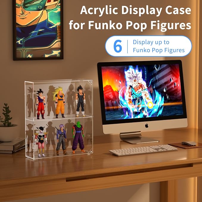 AITEE 2 Tiers Acrylic Display Case for Mini Funko Pop on Wall or Desktop | 11.8"Lx3.4"Wx13.3"H, dustproof, 2 tiers, wall mounted or desktop, showcases mini figures toys stones rocks Amiibo