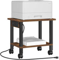 TUTOTAK Printer Stand, 2 Tier Rolling Printer Cart with Charging Station | Small Under Desk Printer Table with Wheels for Small Space, Office, Home, Brown PS01BB001