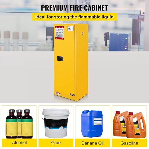 VEVOR Flammable Cabinet, 18" x 18" x 35", Yellow | Galvanized Steel, Safety Cabinet, Adjustable Shelf, Commercial, Industrial, Home Use
