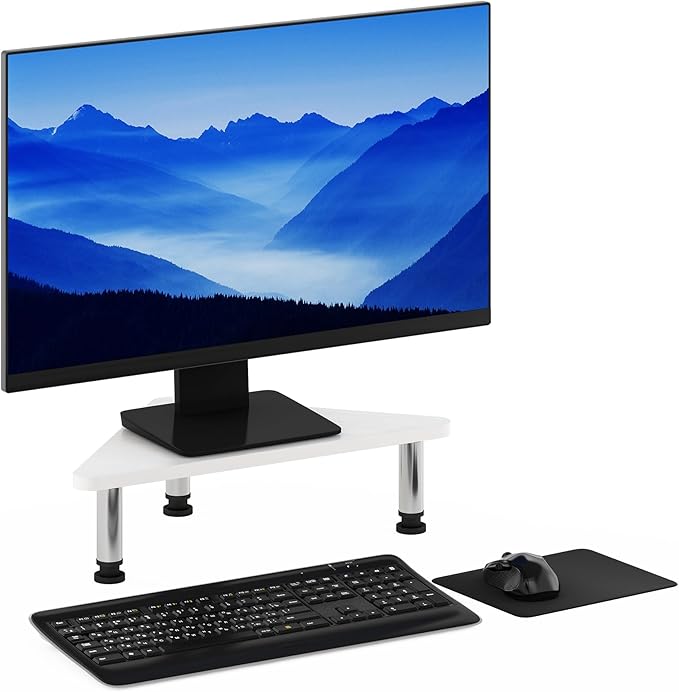 Furinno Turn-N-Tube Triangle Corner Monitor Riser, White Monitor Stand Riser, Laptop Stand for Desk, Office Desk Accessories, Desk Organizers and Accessories, White Wood