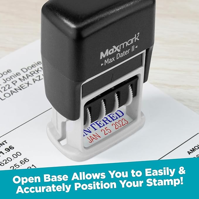 MaxMark Self-Inking Rubber Date Office Stamp with FAXED Phrase & Date - RED Ink (Max Dater II), 12-Year Band