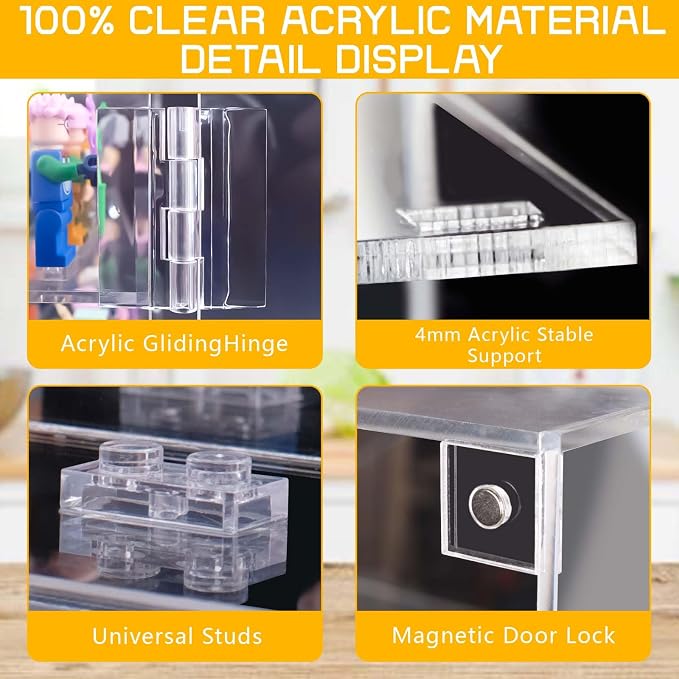 Acrylic Minifigure Display Case, Clear Display Cases for Collectibles with Mirrored, Figure Building Blocks Shadow Box, Small Anime Figure Thimble Showcase Holds 40 Minifigs (Figure not Included)