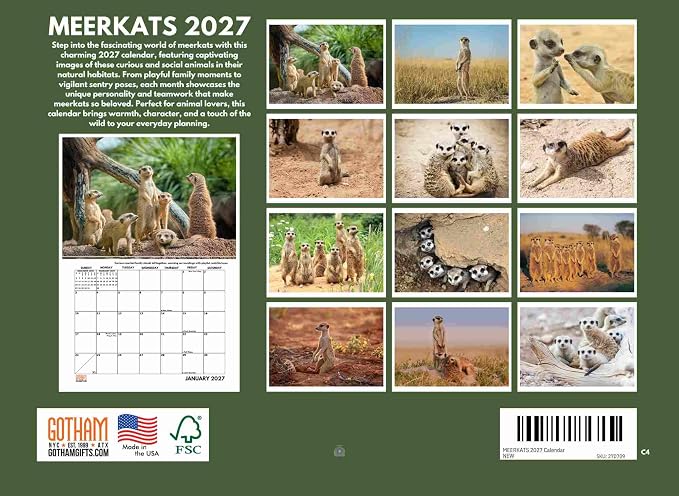 Meerkat Calendar 2027 Monthly Wall Calender 12 Month