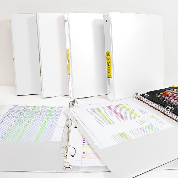 BAZIC Products 1" White 3-Ring Binder, Round Ring, 2 Pockets, 24-Case | round rings, 1 in White 3-ring binder, 2 inside pockets, holds up to 175 sheets, Durable poly cover
