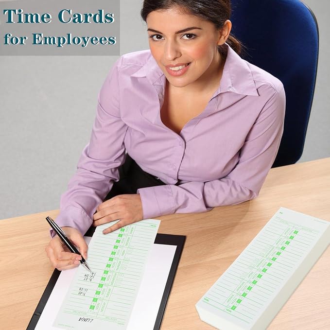 1000PCS Time Cards for Employees Weekly, 1 Sided Time Sheets, 3-1/2" x 9", Green