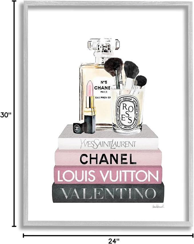 Cosmetics on Bookshelf Glam, 24 x 30 Inch Framed Giclée Print | Stupell Industries · By Amanda Greenwood · Ready to hang · Chic gift for fashion lovers · Made in USA
