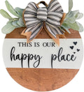 Wood front door sign Wood sign Home decor Welcome sign Sign for front door House warming gift Wedding gift (Happy place-DS001(A6) S003, 15" Width)