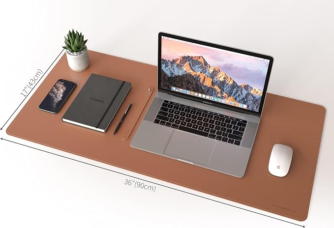 RENMTURE Dual-Sided Desk Pad, Natural Cork & PU Leather Large Mouse mats for Office and Home Work, Desk Protector Non-Slip, Waterproof, Easy Clean (Brown, 36"x17")