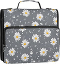 3 D-Ring Zipper Binder Bag, White Daisy Dots Grey Pattern Removable Binder with Zipper Case Hold 300+ Sheets& 13 Inch Laptop for School Office Supplies Organizer