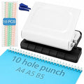 10 Hole Punch Binding Machine Kit for Planner (White) with 10 Multi-Color Spiral Coils, Adjustable A4 A5 B5 Paper Puncher, DIY Notebook Scrapbook Maker for Home Office School Organization