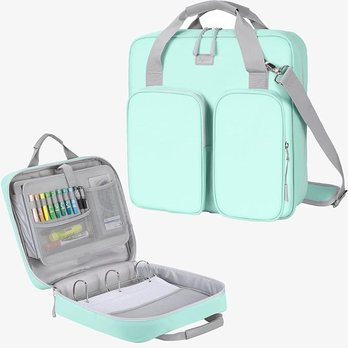 Zipper Binder 3 Inch 3 Ring with Shoulder Strap Multi-Pocket,Tough | Binder Bag with Laptop organizer for School Travel,Fit 13" MacBook & Tablet,700 Sheets Capacity,Water Resistant,Light Blue