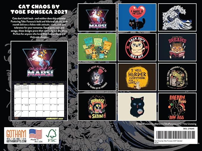 Tobe Fonseca Cat Calendar 2027 Wall 12 Month Monthy Cats Gifts For Kitty Lovers Women Men