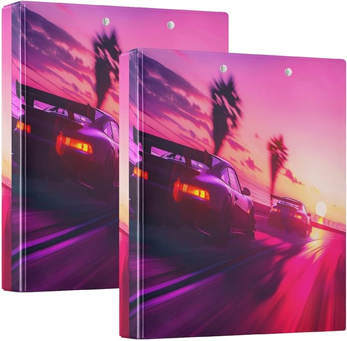 3 Ring Binder Sport Cars Racing Down Highway 1.5" Round Ring Binders View Binder with 200 Sheet for Women Men Office Kids School Supplies, 1 Pack