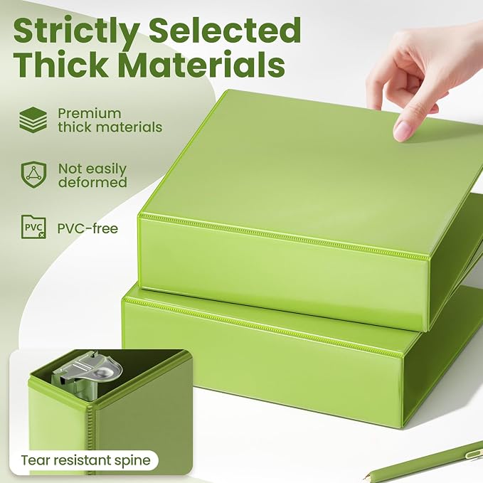 SUNEE 3 Ring Binder 2 Inch D Ring, Clear View Binder Three Ring PVC-Free (Fit 8.5x11 Inches) for School or Office Supplies, Tender Green, 1 Pack