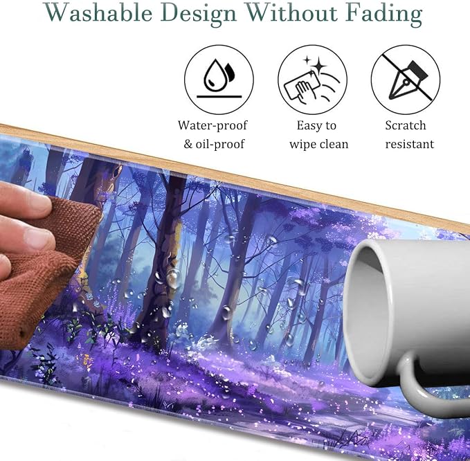 Extended Gaming Mouse Pad 31.5" x 11.8", with Edge Stitching, Non-Slip Rubber Base Keyboard Pad, Suitable for Work, Game, Office, Home and Coasters, Lavender Forest