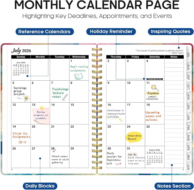 Taja Planner 2026-2027, Jul 2026-Jun 2027 Monthly & Weekly Calendar Planner | 8.5" x 11", Hardcover Academic Calendar, Teacher Student Agenda Book with Tabs, School Office Supplies, Color Splash