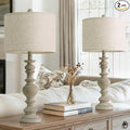 BOBOMOMO 27" Antique Gray Table Lamps Set of 2, Large Farmhouse Resin Lamps with Linen Shades, Vintage Gray Lamps for Living Room, Bedroom, or Console Table Rustic Traditional Décor