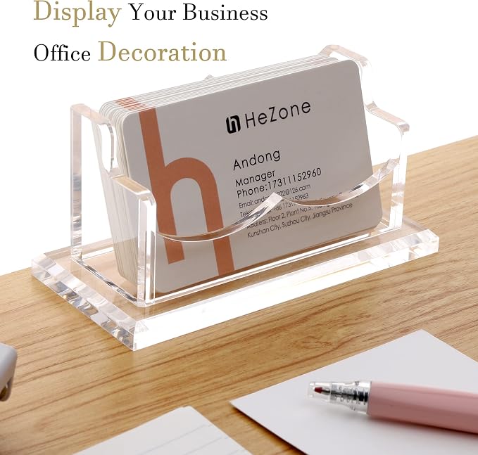 HeZone Business Card Holder for Desk Display, Clear Acrylic Cards Organizer Stand for Men and Women, Business Cards Case Rack 1 Pack, Holds 50 Cards-1 Slot