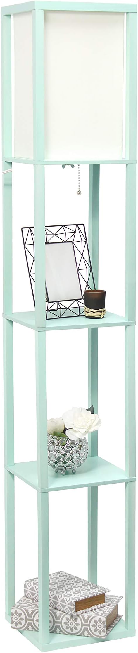 Simple Designs LF1014-AQU Etagere Organizer Storage Shelf Linen Shade Floor Lamp, Aqua