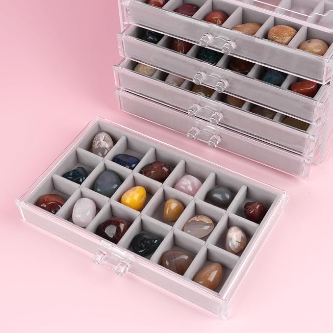 Rock Display Case,Rock Collection Box,90 Grid Rock Collection Display Case, Rocks Collections Storage,Acrylic Clear Displays Cases Organizer for Gemstone Fossil Crystal Stone Collectibles