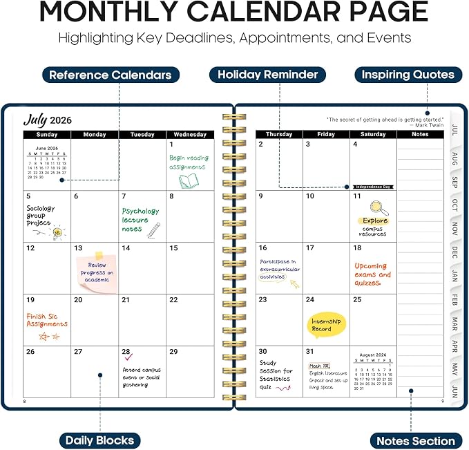 Taja Planner 2026-2027, 8.5" x 11" Calendar Planner, Jul 2026-Jun 2027 | Letter Hardcover Weekly & Monthly Academic Year Planner, Large Planning Agenda With Tabs, School & Office Supplies, Navy Blue