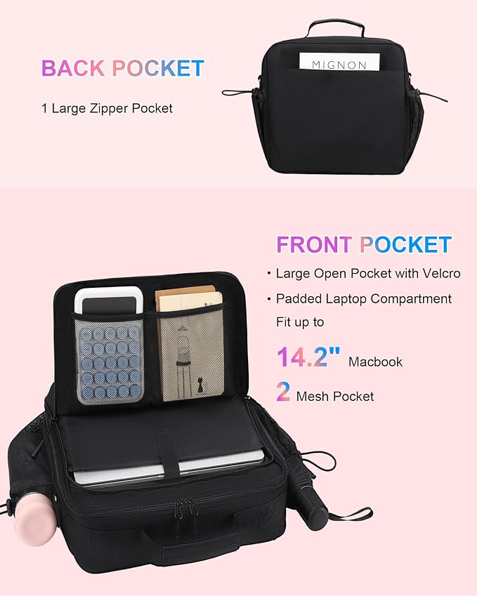 3 Ring Zipper Binder 3 Inch D Rings with Double Water Bottle Holder | Cute Initial Water-Resistant Zip Up Binder for School Office, 700-Sheet Capacity & Shoulder Strap & Laptop Pocket, Black