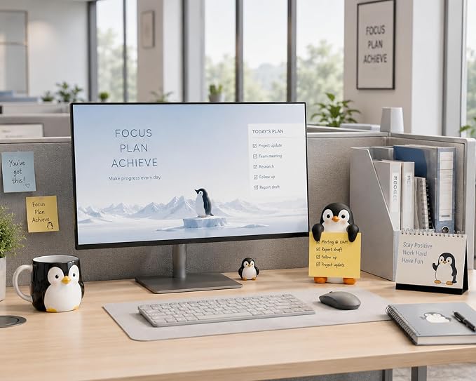 Penguin Pop-Up Sticky Note Dispenser for 3 x 3 in Notes | Includes 100 sheets; handmade resin decor for office, home or classroom; gift for teachers, coworkers and penguin lovers