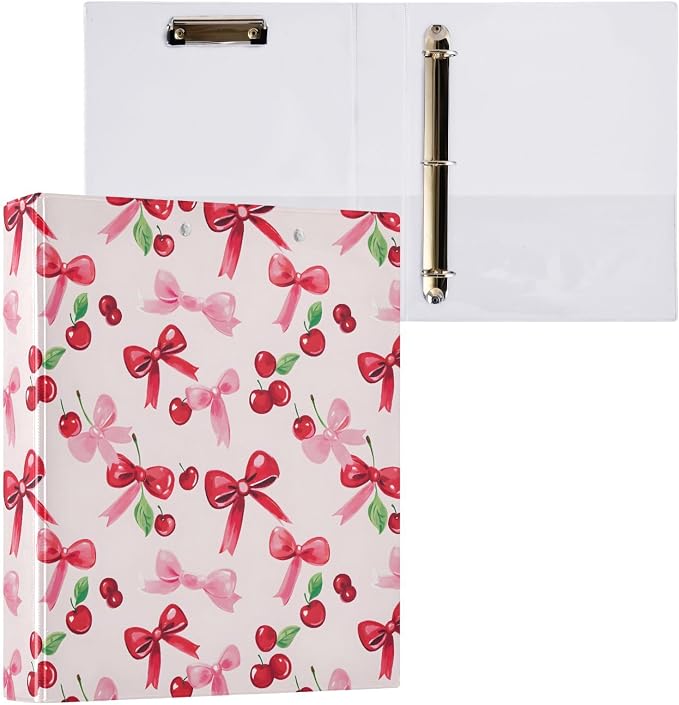 Cherries Red Bows 3 Ring Binder 1.5 Inch 1 Pack with 200 Sheet for Kids School Supplies Women Men Office